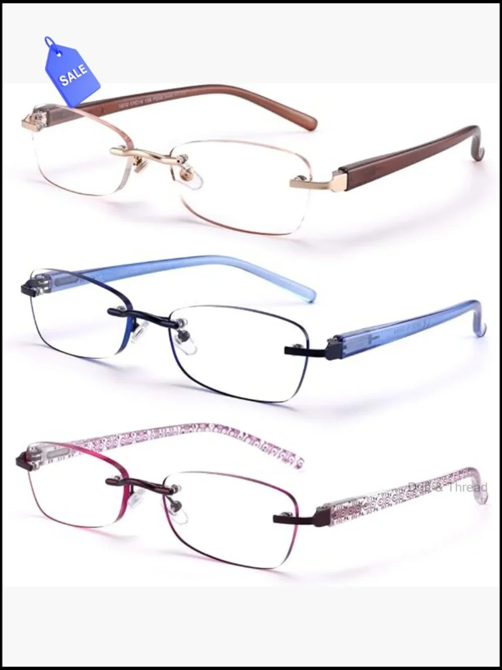 3-Pack Rimless Reading Glasses for Women, Spring Hinge